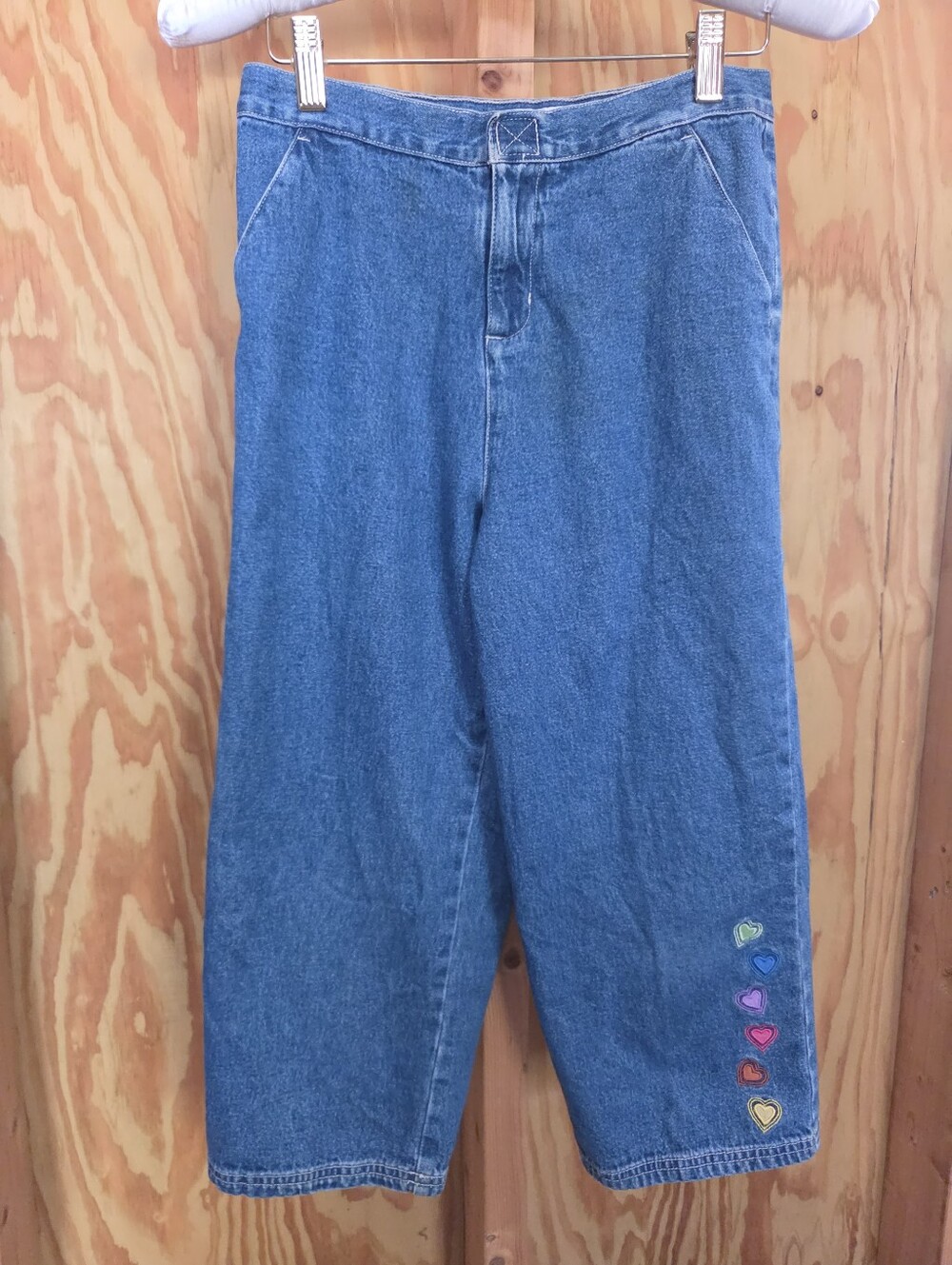 Vintage Circo Girls Size 16 Wide Leg Cropped Jeans Rainbow Heart Embroidered Blu